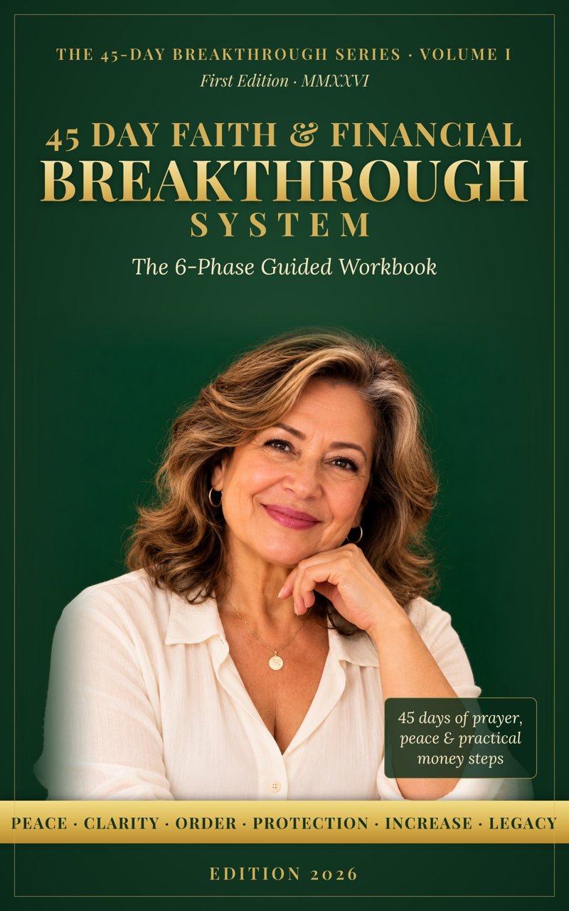 Cover of the 45 Day Faith and Financial Breakthrough System workbook, with author Maria